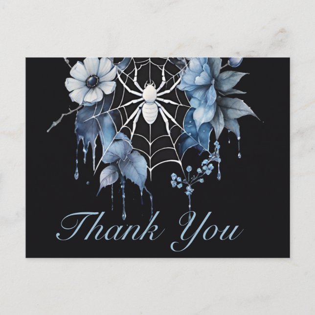 Gothic Dusty Blue Floral Spiderweb Vielen Dank Postkarte (Vorderseite)