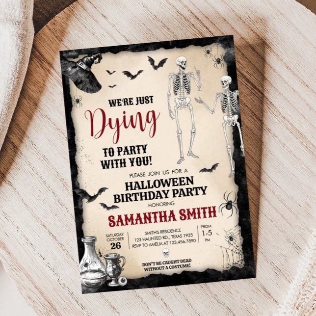 Gothic Dying to Party Halloween Party Einladung (Dying to Party Gothic Skull Halloween Birthday Party Invitation )