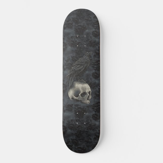 Gothic Edgar Poe Crow Skull Dark Skateboard (Vorderseite)