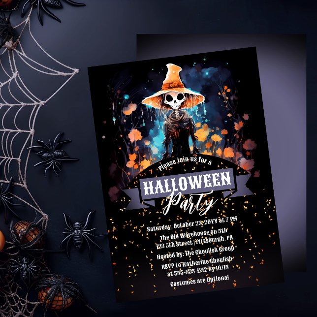 Gothic Eerie Fee | Hexenhut-Halloween-Party Einladung (Gothic Eerie Faerie in a Witch Hat Halloween Party Invitation)