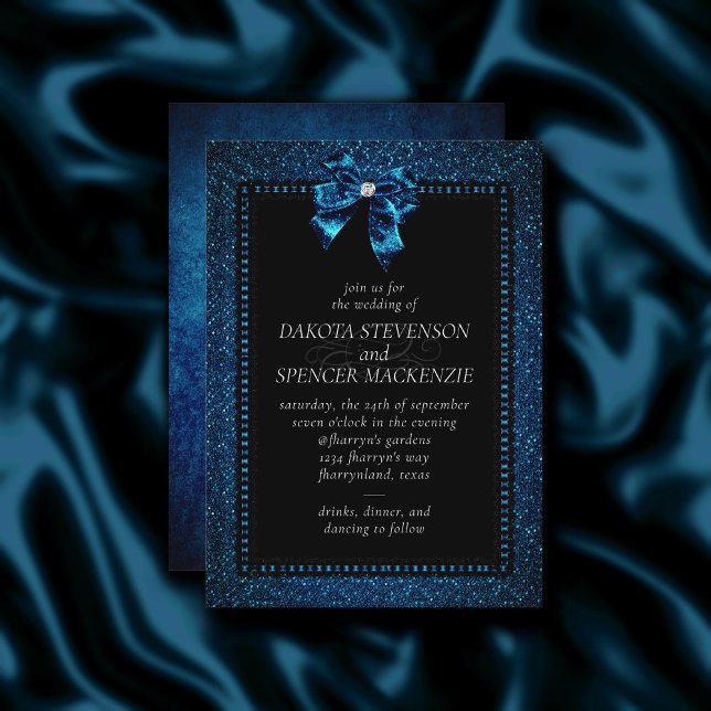 Gothic Elegance | Aquamarine Blue Bow Dark Moody Einladung (Von Creator hochgeladen)