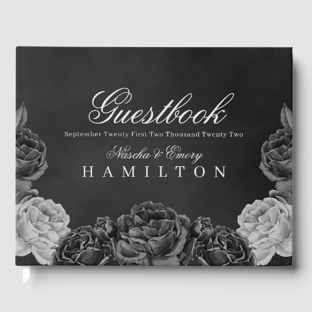 Gothic Elegance Gray Monochrome Rose Hochzeit Gästebuch (Vorderseite)