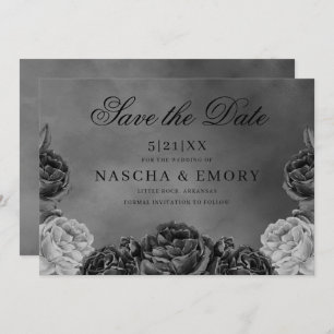 Gothic Elegance Gray Monochrome Rose Save the Date
