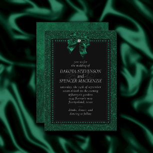 Gothic Elegance   Green Moody Emerald Bow Wedding Einladung