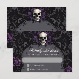 Gothic Elegance Lila Boho Skull Floral Wedding RSVP Karte