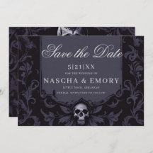 Gothic Elegance Lila Boho Skull Save the Date