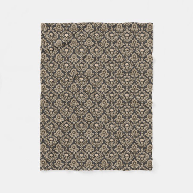 Gothic Elegance Skull Damask Fleecedecke (Vorderseite)