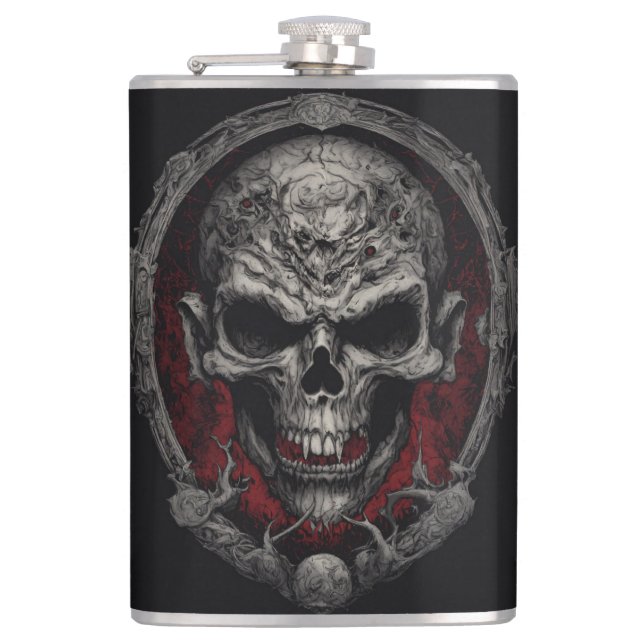 Gothic Elegance: Skull Head Vinyl Wrapped Flask Flachmann (Vorderseite)