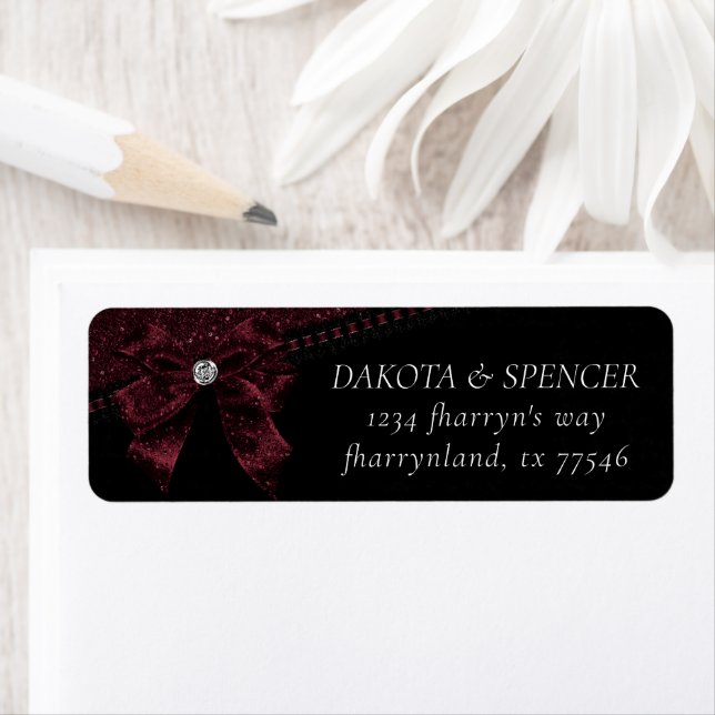 Gothic Elegance | Wine Garnet Bow Return Address (Insitu)