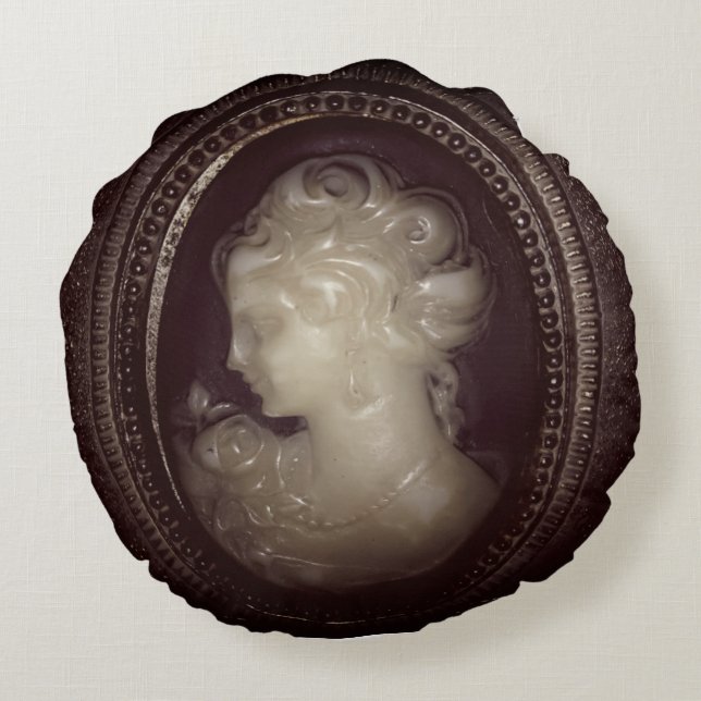 Gothic Elegant Creepy Vintagen Cameo Pic Rundes Kissen (Rückseite)