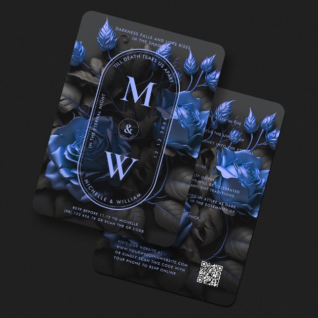 Gothic Elegant Navy-Blue Floral Wedding Boho Einladung (Gothic Elegant Navy-Blue Floral Wedding Boho Invitation
)