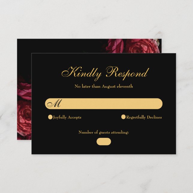 Gothic Elegant Rose Moody Floral Black Wedding RSVP Karte (Vorne/Hinten)