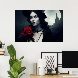 Gothic Elegante Dame rote Rose Poster