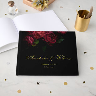 Gothic Elegante Düstere Florale Schwarze & Goldene Gästebuch