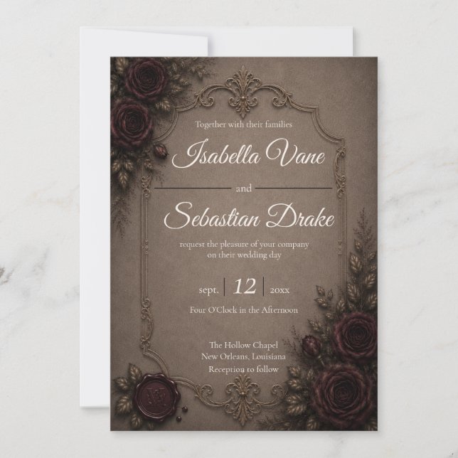 Gothic Eleganz Hochzeit  Einladung (Vorderseite)