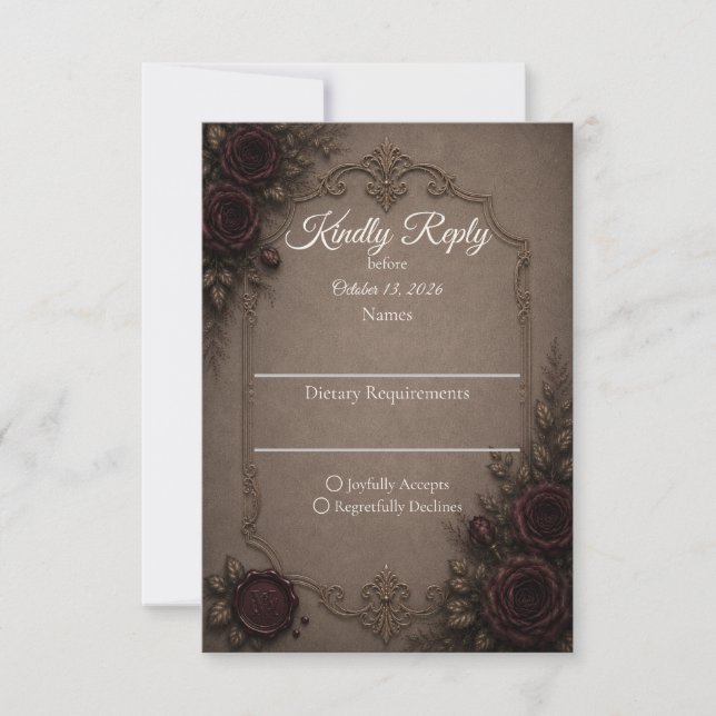 Gothic Eleganz Hochzeit  RSVP Karte (Vorderseite)