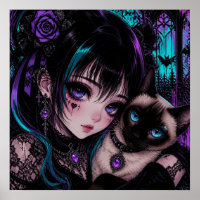Gothic Emo Anime Mädchen & Katze