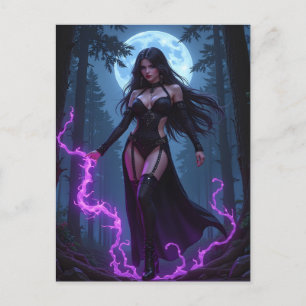 Gothic Enchantress Lila Lightning Moon Halloween Feiertagspostkarte