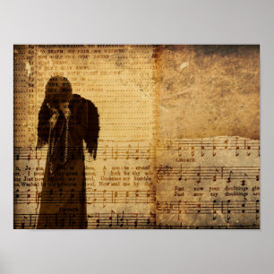 Gothic Engel Vintage Sepia Notenblatt Textur Poster