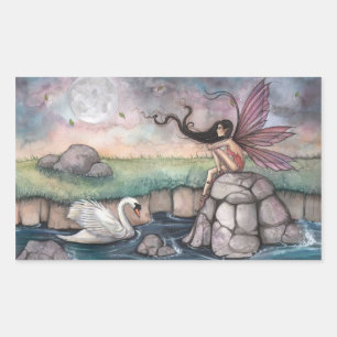Gothic Fairy and Swan Fantasy Art Rechteckiger Aufkleber