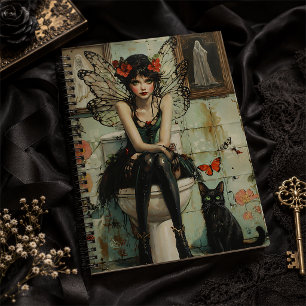 Gothic Fairy & Black Cat Quirky Halloween Art Notizbuch