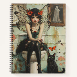 Gothic Fairy & Black Cat Quirky Halloween Art Notizbuch