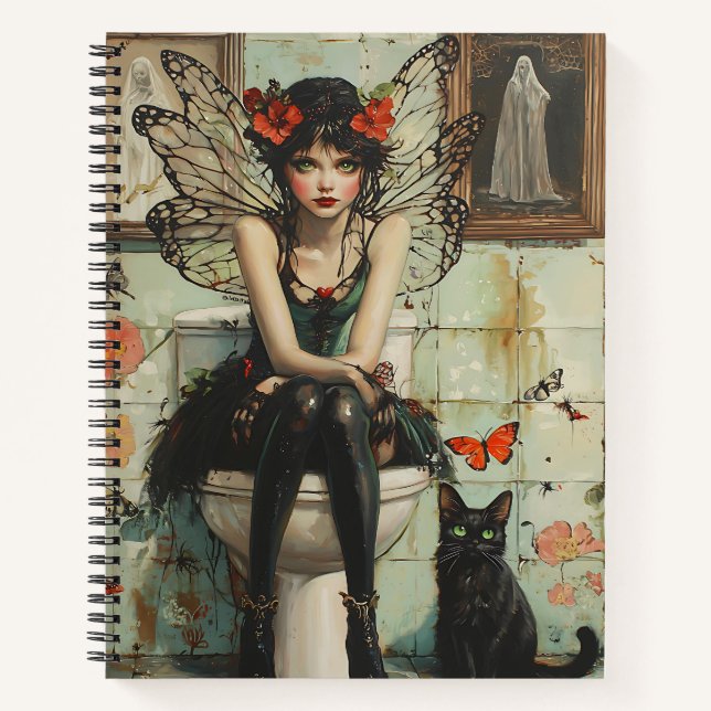 Gothic Fairy & Black Cat Quirky Halloween Art Notizbuch (Vorderseite)