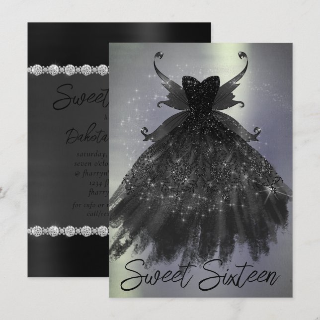 Gothic Fairy Black Gown | Vampy Goth Glam Sheen Einladung (Vorne/Hinten)