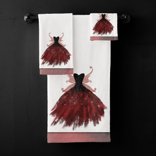 Gothic Fairy Crimson Gown   Deep Radiant Red Sheen Badhandtuch Set