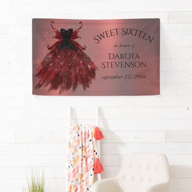 Gothic Fairy Crimson Gown | Deep Radiant Red Sheen Banner (Insitu)