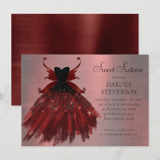 Gothic Fairy Crimson Gown | Deep Radiant Red Sheen Einladung