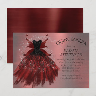 Gothic Fairy Crimson Gown | Deep Radiant Red Sheen Einladung