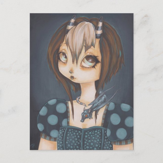 Gothic Fairy Dragon in blue postcard Postkarte (Vorderseite)