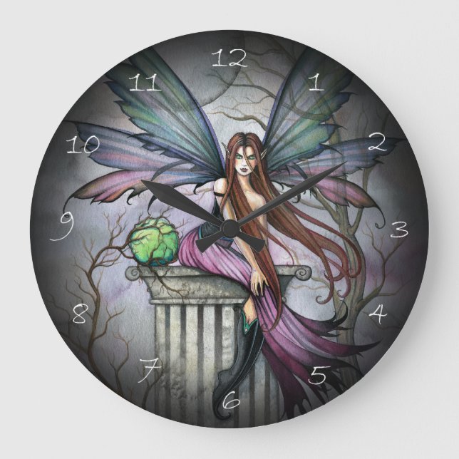 Gothic Fairy Fantasy Art Clock Große Wanduhr (Vorderseite)