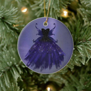 Gothic Fairy Indigo Gown Dark Royal Lila Sheen Keramik Ornament