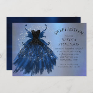 Gothic Fairy Navy Gown Deep Cobalt Blue Sheen Einladung