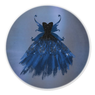 Gothic Fairy Navy Gown Deep Cobalt Blue Sheen Keramikknauf