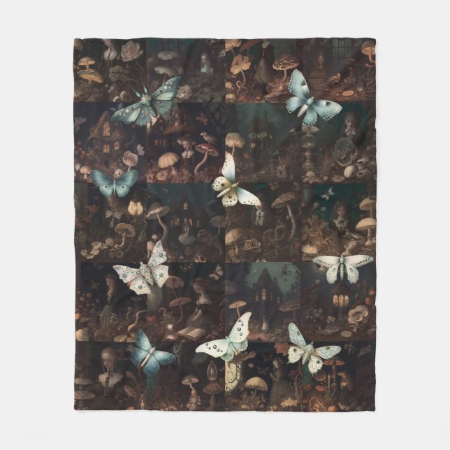 Gothic Fairycore-Motten-Patchwork-Whimsical-Fantas Fleecedecke (Vorderseite)