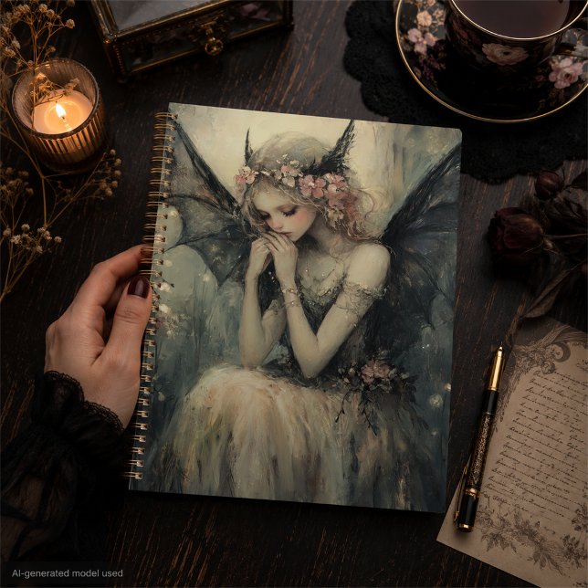 Gothic Fantasy Fee mit Blumenkrone und dunklen Flü Planer (Von Creator hochgeladen)