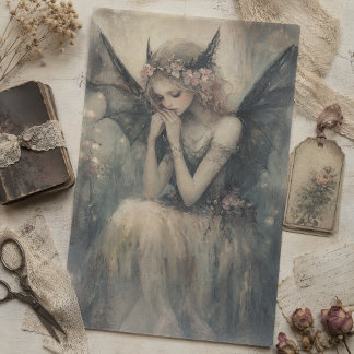Gothic Fantasy Fee mit floraler Krone Decoupage Seidenpapier