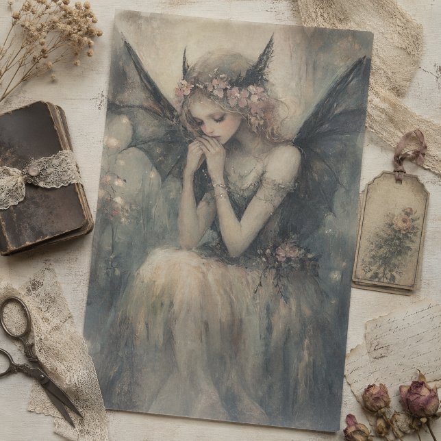 Gothic Fantasy Fee mit floraler Krone Decoupage Seidenpapier (Von Creator hochgeladen)