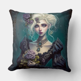Gothic Fantasy Girl with Lavender Blume Pillow Kissen