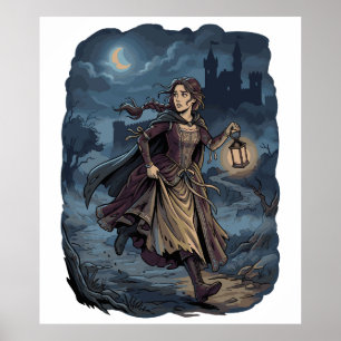Gothic Fantasy Mittelalterliches Mädchen Laterne S Poster