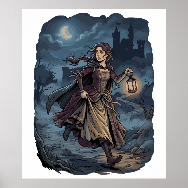 Gothic Fantasy Mittelalterliches Mädchen Laterne S Poster (Vorne)
