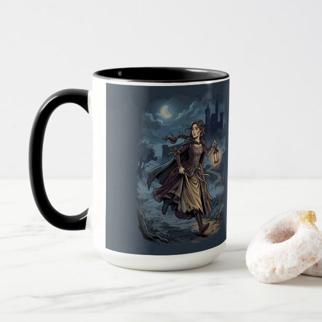 Gothic Fantasy Mittelalterliches Mädchen Laterne S Tasse (Mit Donut)