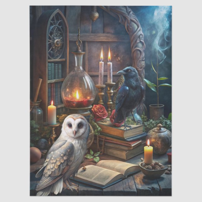 Gothic Fantasy Tarot Reader's Room & White Owl  Seidenpapier (Vorderseite)