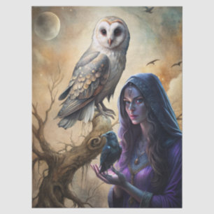 Gothic Fantasy Tarotkartenleserin Weiße Eule & Rab Seidenpapier
