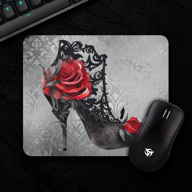 Gothic Fashion Rote Rosen Stiletto Bootie on Grung Mousepad (Von Creator hochgeladen)
