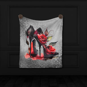 Gothic Fashionista Rote Bottom Stilettos mit Rose Fleecedecke