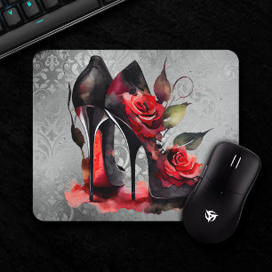 Gothic Fashionista Rote Bottom Stilettos mit Rose Mousepad